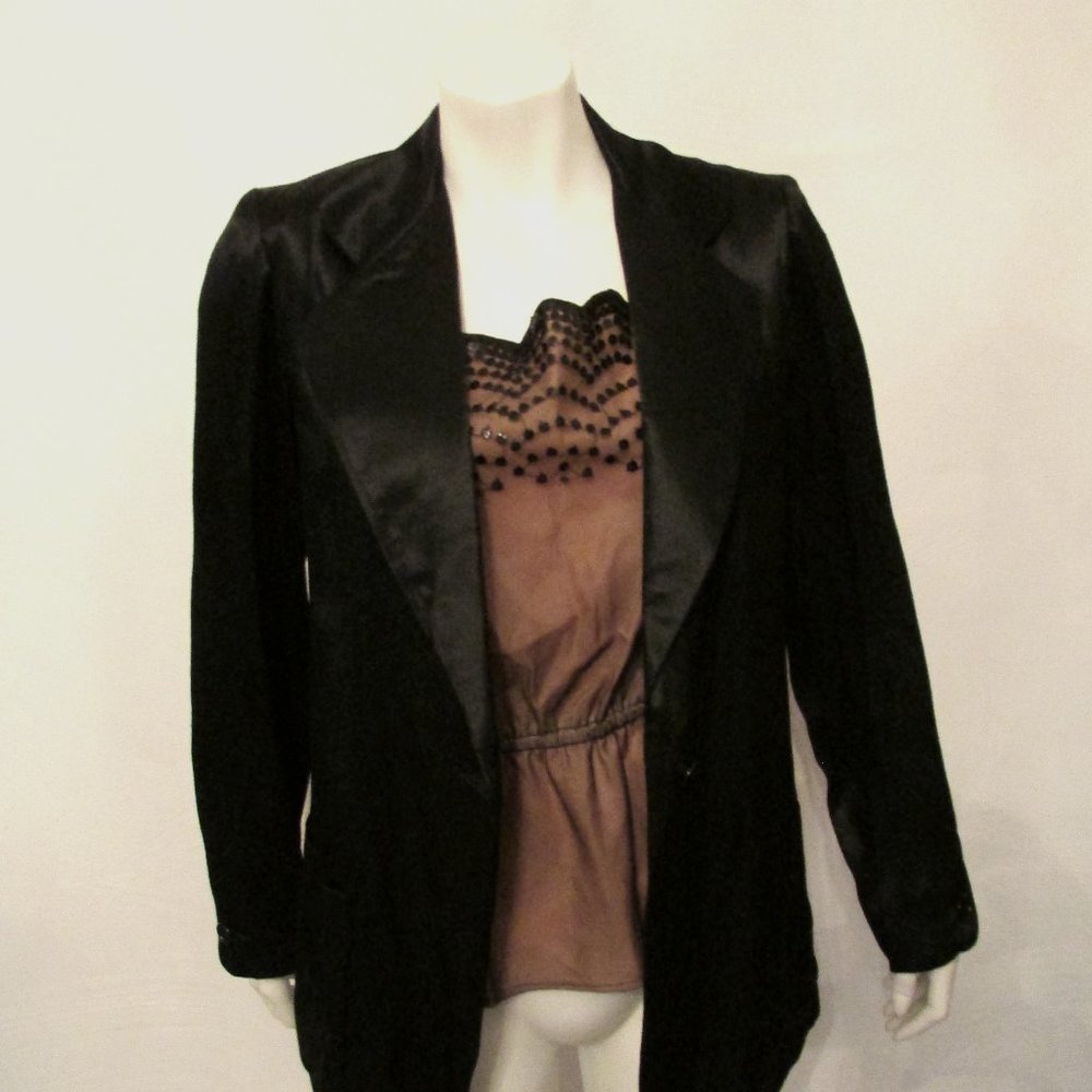 80's A.J. Bari 2pc set Satin Cocktail Jacket Sequined Tulle Peplum Blouse Top 8